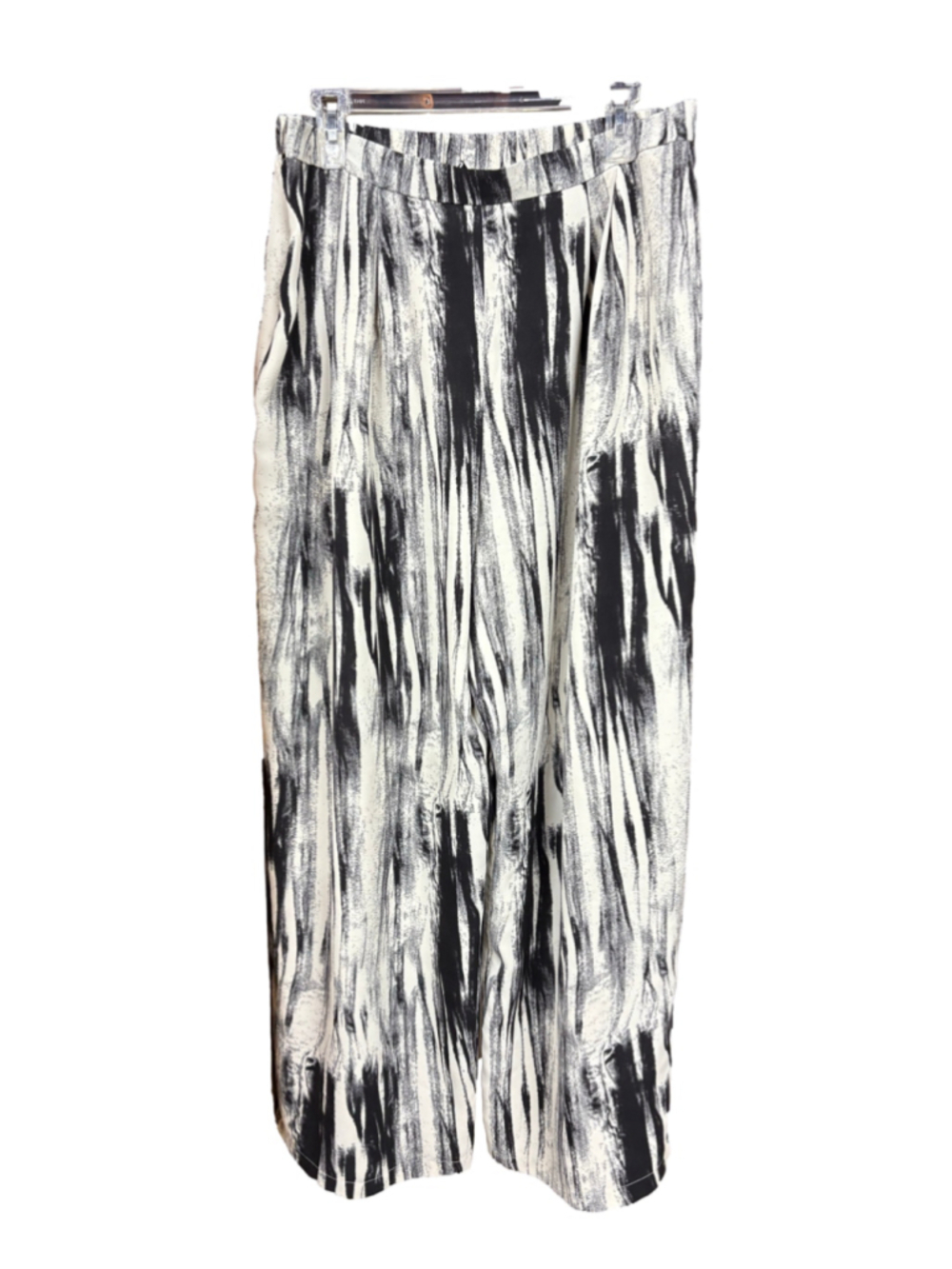 Women's Unbranded Wide Leg Pants Black White Abstract Print Size 3X